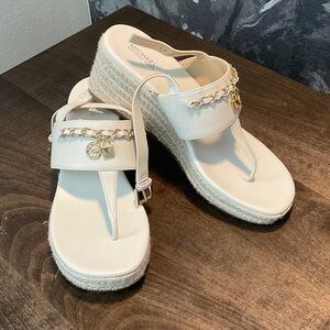 Michael Kors Cream Wedge Sandals with Gold Accents